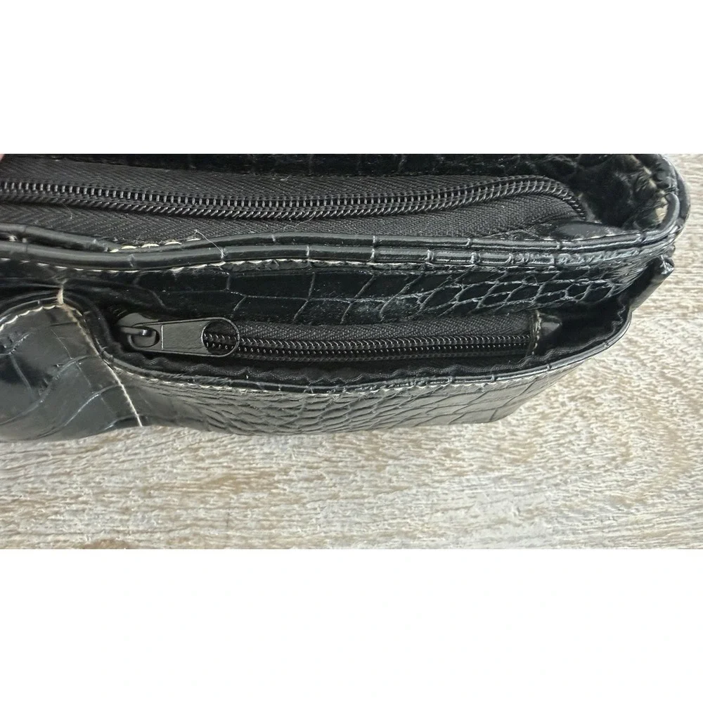 Women's Black Faux Crocodile Wristlet Wallet w/ Organization Makeup Accessories
